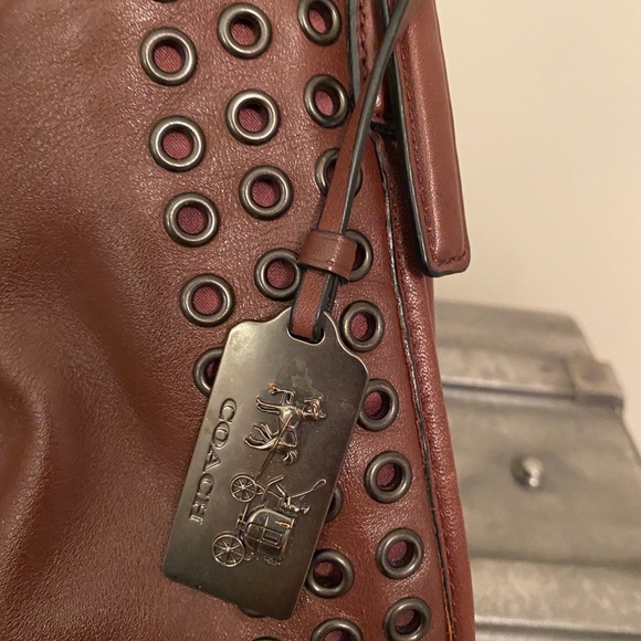 Coach Chestnut Brown Leather Shoulder Bag with Stud Detailing - Picture 10 of 13